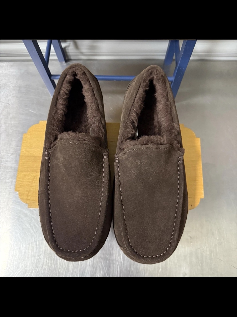 UGG Men's Dark Brown Suede Fleece-Lined Slip-On Loafers